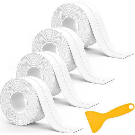 Bath sealing strip, 4 rolls Waterproof bathroom sealing strip, self-adhesive caulk strip with sealing tool (white) (1/5)