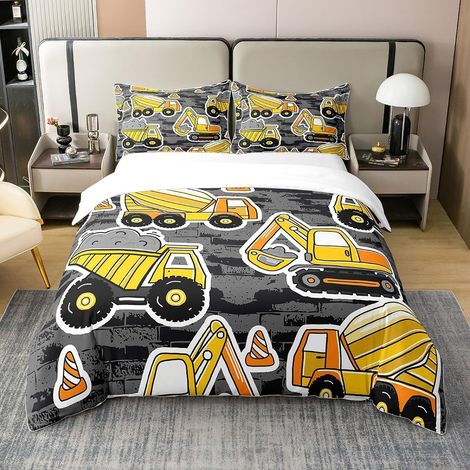 Excavatrice Impression Literie Enfants Garçons béton Camion modèle Housse de Couette 140x200cm 100% Coton Enfants Adolescents Construction Parure de Lit Dessin animé Voiture Literie - 140 x 200 cm + 1 (1/5)