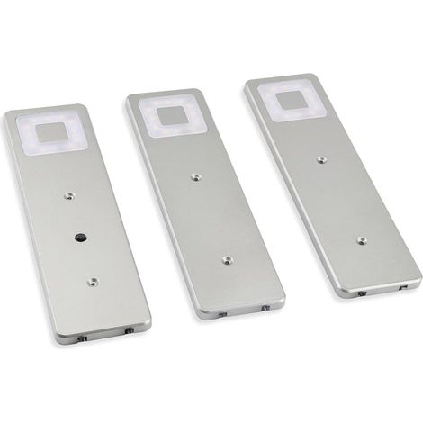 set de 3 spots à LED pour meubles de cuisine 12V 2Wx3 400lm 4000K blanc chaud économie d'énergie design plat et moderne lampe de cuisine à LED avec interrupteur dans un boîtier argenté (1/5)