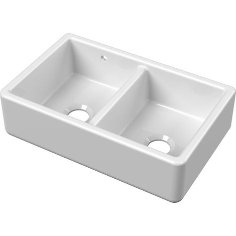 Fireclay Traditional Double Bowl Butler Kitchen Sink with Stepped Weir and Overflow - 795mm - Balterley (1/3)