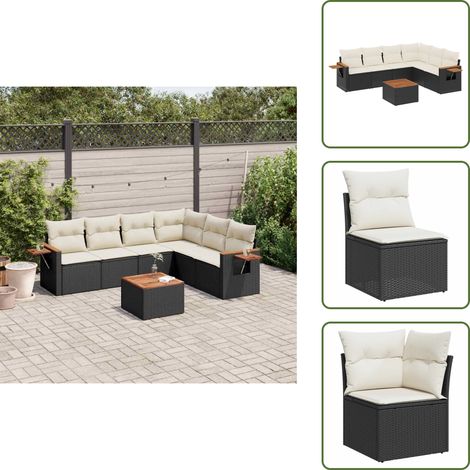 The Living Store Salon de jardin 7 pcs avec coussins noir résine tressée - Ensemble Salon De Jardin - Meuble Extérieur - Jardin Design - Mobilier Résistant Aux Intempéries - Chaise Lounge (1/5)
