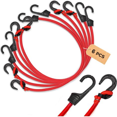 6 Pièces Tendeurs Elastique avec Crochets, Tendeur Elastique Réglables 80 cm, Sangle Bagages Elastique Our Vélos, Camping, Sécurisation de Chargement (1/5)