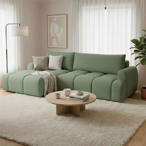 Canapé d'angle à gauche convertible en tissu texturé vert - ZEPHYR (1/5)