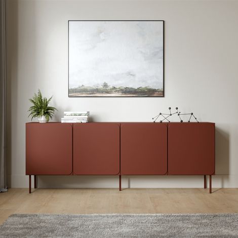 Sideboard Canino, 2 Regalböden, Flügeltüren, 4 Türen, 200x42x75h cm Terrakotta Braun (1/4)