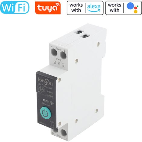 Disjoncteur intelligent Tuya WiFi, commande à distance via une application mobile, disjoncteur pour maison connectée, compatible avec la commande vocale Alexa et Google Home, 1P-25A (1/5)