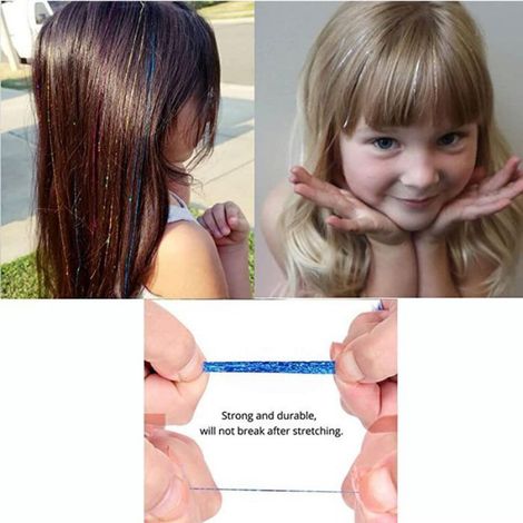 12 mèches de cheveux pailletées, mèches de cheveux dorées pour enfants, extensions à clips, extension de cheveux, guirlande de c (1/4)