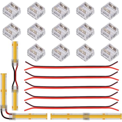 Kit de Connecteurs FCOB COB 8mm - 14 Connecteurs Transparents et 5 Fils d’Extension 20AWG de 15cm pour Connexion sans Soudure, Rallonge de Bande LED et Connexion d’Angle FCOB broches (1/5)