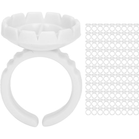 100 pièces Anneaux Porte-Colle Jetables pour Extensions de Cils, Accessoire Blanc (1/5)