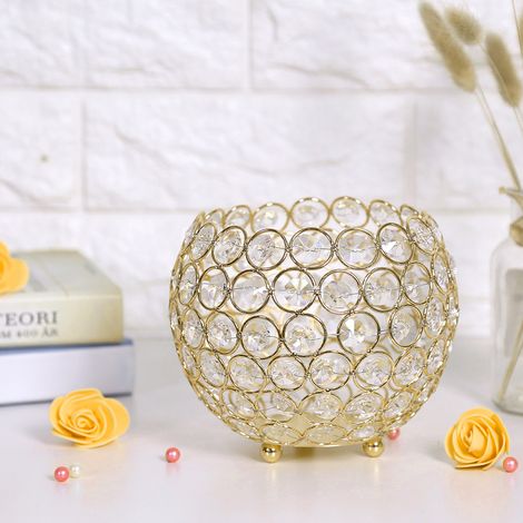 Kristallkerzenhalter für Hochzeiten, Tischdekoration und goldenes Mittelstück (Durchmesser 15 cm) (1/5)