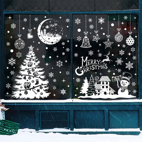 Weihnachtsfensteraufkleber, Weihnachtsbaum- und Girlandenaufkleber für die Weihnachtsdekoration, doppelte Schneeflockenaufkleber (1/5)