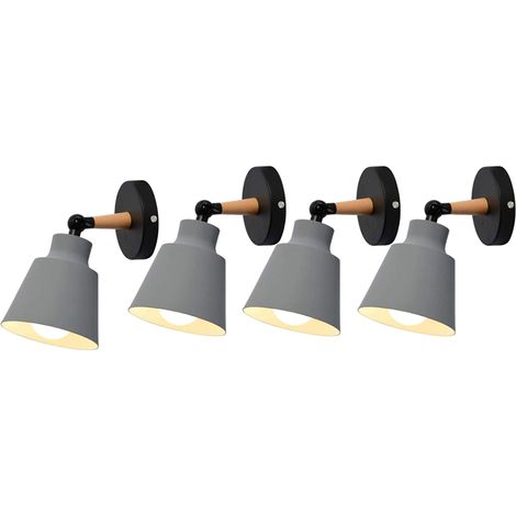 4er Wandleuchte Holz, Moderne Wandlampe Innen mit Metall Lampenschirm, Wandstrahler Art Licht Decor für Wohnzimmer Schlafzimmer (Grau)