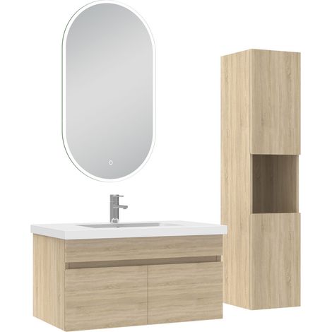 Acezanble meubles simple vasque 80cm vasque et colonne et miroir lumineux Chêne Wotan (1/5)