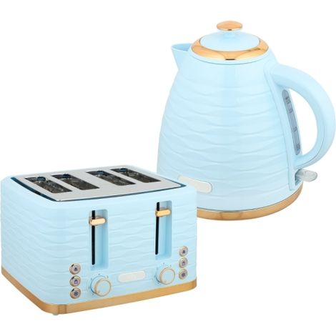 3000W Light Blue Kettle and Toaster Set,1.7L Capacity with 7 Browning Settings and Easy-Clean Crumb Tray.