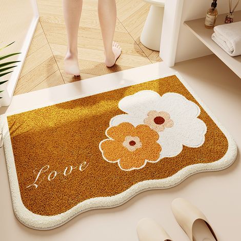 Tapis de sol floral simple et frais en imitation cachemire pour la maison, à l'entrée de la salle de bain, absorbant l'eau, doux et agréable pour la peau, épais - 50x80cm [Imitation cachemire, fond en