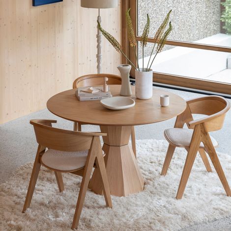 Table à manger ronde 6 personnes 120x120x75 cm décor naturel et bois