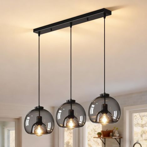 Suspension Luminaire en Verre Vintage, 3 Lampes Lustre Plafonnier E27, Noir (1/5)