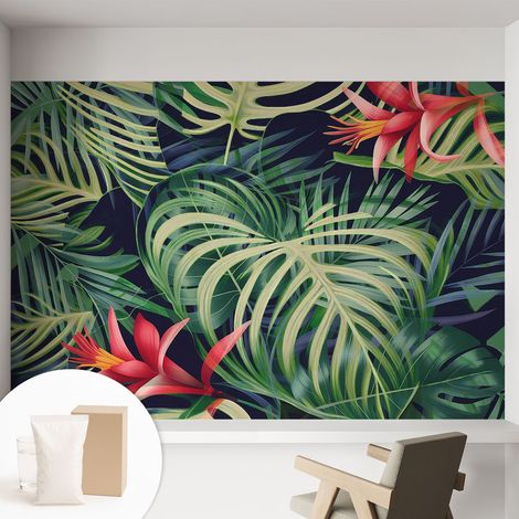 Tapete Vliestapete mit Kleber für Wohnzimmer Schlafzimmer Küche - Wanddekoration  Exotische Pflanzen 152x104 cm (1/5)