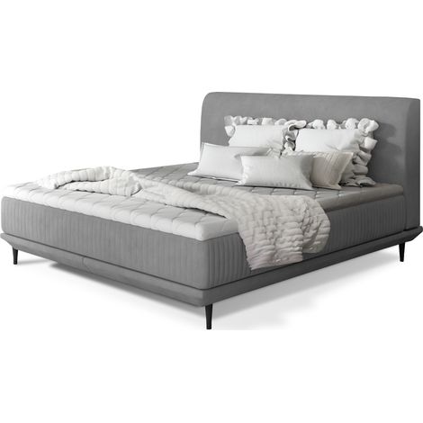 Lit boxspring 180x200 velours gris clair sommier et matelas inclus Mastera (1/5)