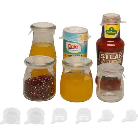 Couvercles Élastiques en Silicone Transparents Réutilisables (lot de 6), 3 Tailles Adaptées aux Petites Boîtes Conserve, Alimentaires et Bouteilles à (1/5)