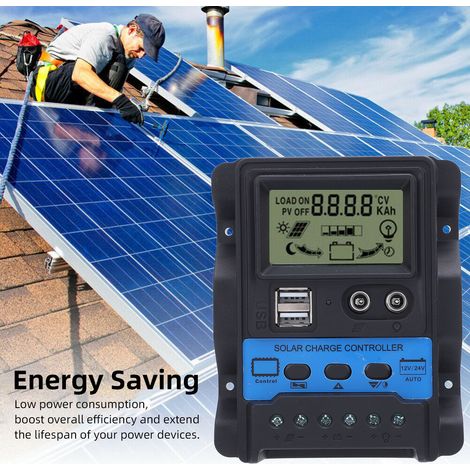 Regolatore solare Toivize, Toivize PWM 12V/24V 100A, schermo LCD, doppia porta di ricarica USB, batteria, prestazioni stabili del pannello solare (1/4)