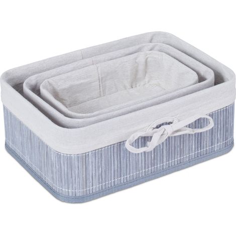 Set di 3 cesti portaoggetti multiuso bagno soggiorno 12 x 32 x 23 cm in bambù naturale 130011470