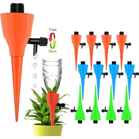 APEX Plant Self Watering Spikes Devices, 12 Pack Automatic Irrigation Equipment Plant Waterer with Slow Release Control Valve, Adjustable Water Volume Drip System (1/5)