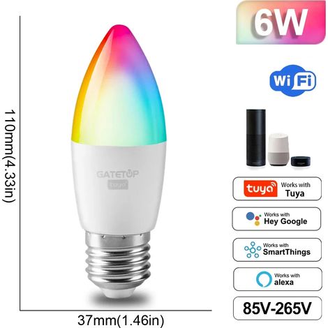 Lampes de croissance pour plantes Ampoule LED intelligente RGB (C37 6W E27, 85-265V) à intensité variable Tuya Light Wifi Magic Lamp, compatible avec Alexa et Google Home (1/5)
