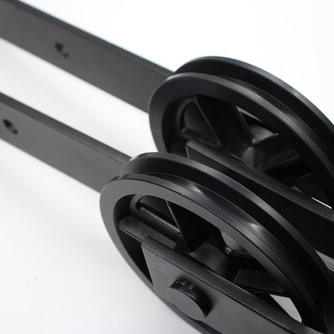 Kit rail porte coulissante noire, matériel de porte de grange lourd pour usage intensif, roue large unique 2m, grande taille. (1/4)