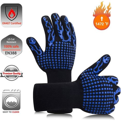Gants de gril résistants à la chaleur 1 paire de gants de four en silicone antidérapants jusqu'à 800°C,, taille des gants 32cm, gants universels pour les grils, les plaques de cuisson, les fours, les (1/4)