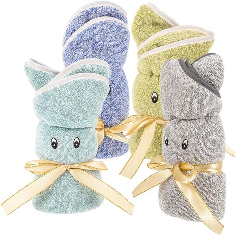 Lingettes Démaquillantes Douce et Absorbante en Polaire Corail Lot de 4 Serviettes Réutilisables Visage de Lapin pour Bébé et Tout-Petit (1/5)