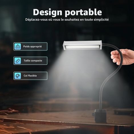 Lampe magnétique avec pied magnétique, courbure à 360°, lampe d'atelier, 10 W, 220 V, lampe de travail magnétique, col de cygne flexible, lumière pour couture, CNC, machines-outils, bancs de (1/5)