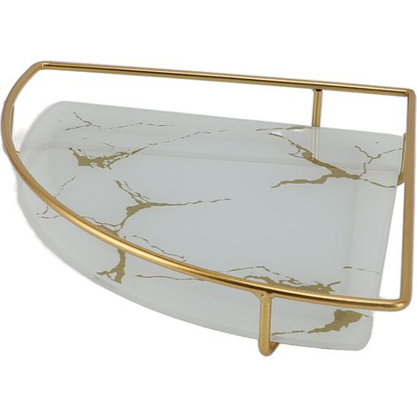 Plateau rangement salle de bain luxe doré texture triangulaire organiseur lavabo savon serviette mouchoirs bijoux maquillage blanc fer verre 30x22x4 cm (1/5)