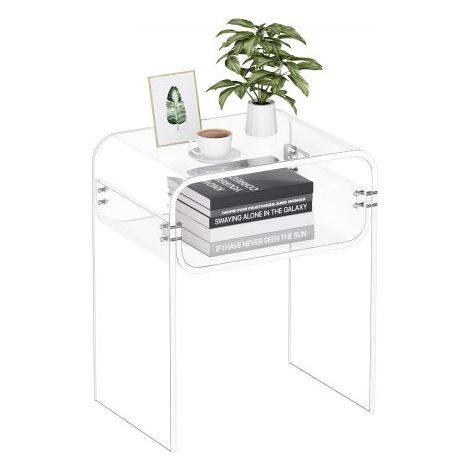 Mesa Auxiliar de Acrílico Transparente 30 x 40 x 50 cm, Mesita de Noche de 2 Niveles con Estante, Mesa de Centro Rectangular Estable para Sala de Estar, Dormitorio, Comedor, Oficina, Salón (1/5)