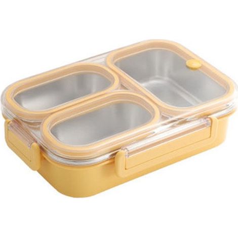 Boîte à lunch compatible micro-ondes - boîte à sandwich - boîte à goûter - boîte à goûter compartimentée - boîte bento - boîte à lunch avec séparateurs - boîte à goûter étanche - Jaune - Acier inoxyda (1/5)