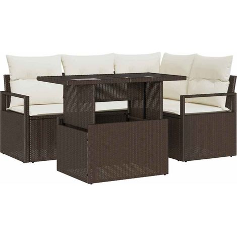 Garden Sofa Set with Cushion 5 pcs Brown Poly rattan vidaXL