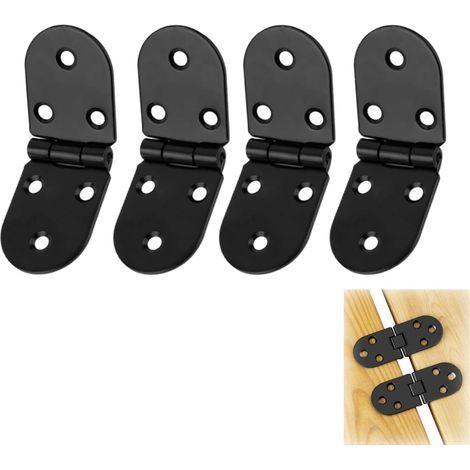 Lot de 4 charnières noires pliables à 180 ° en acier inoxydable pour table pliante, armoire, armoire, boîte en bois, maison, meubles - Noir (1/5)