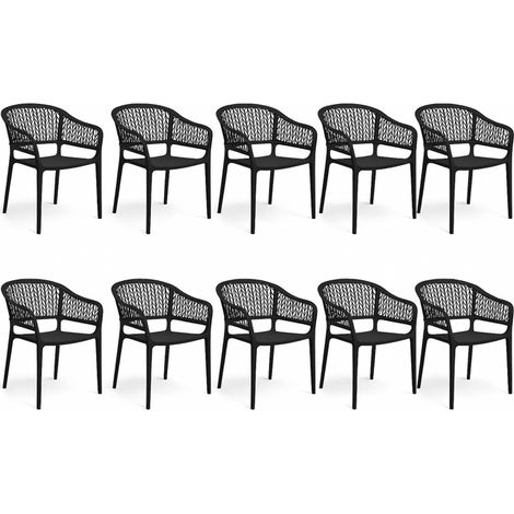 Pegane – Lot de 10 chaises de jardin empilables en plastique anthracite – Dossier ajouré en chevrons – Assise incurvée pour confort – Dimensions 59x56x79 cm (1/5)