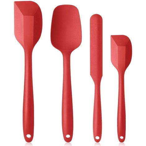 Silikon Spatel & Teigschaber 4er Set, Hitzebeständig bis 260°C, Antihaft, Rot