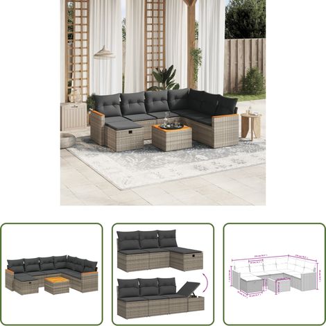 vidaXL Canapé en résine - Salon de jardin 8 pcs avec coussins gris résine tressée (1/5)