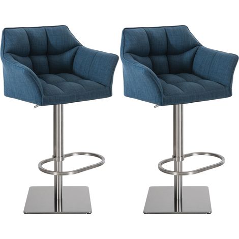 Set di 2 sgabelli da bar regolabili in tessuto blu con seduta imbottita e avvolgente e base quadrata in acciaio inox 100006297
