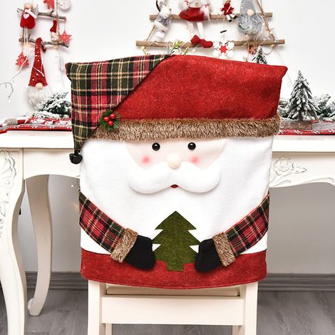 Housse de chaise de Noël avec Père Noël, bonhomme de neige et rennes, lot de 2, pour la décoration de la maison et de la cuisine à Noël (1/5)