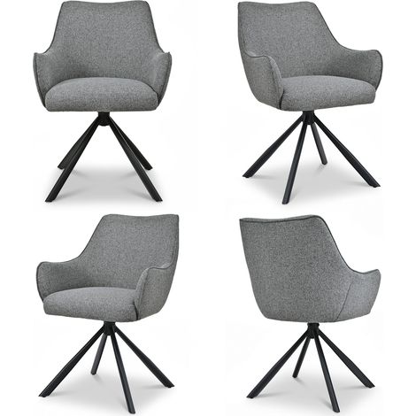 Bon Furni Fauteuils Pivotants en tissu texturé gris tourterelle, Pieds Métal Noir, Lot de 4 (1/5)