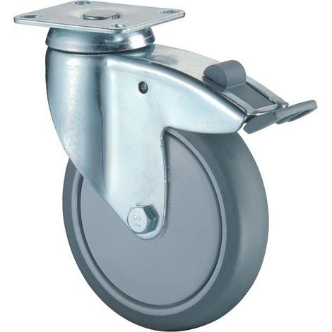BS Rollen Lenkrolle mit Totalfeststeller und Anschraubplatte schwer Gummi Kugellager Rad-Ø 100 mm 80 kg - C120.A85.100 (1/3)