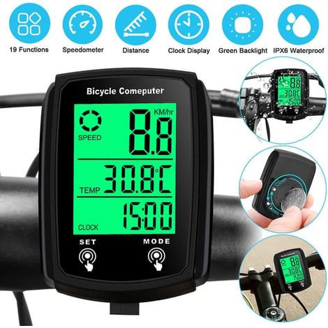 Compteur de vitesse et odomètre numérique LCD filaire étanche pour vélo (1/5)