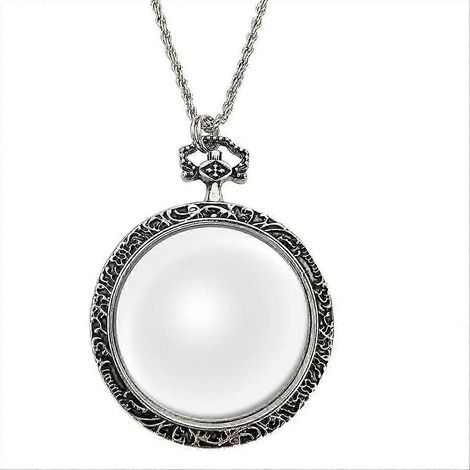 Collier loupe 10x avec pendentif et chaîne, idéal pour la bibliothèque et la lecture.