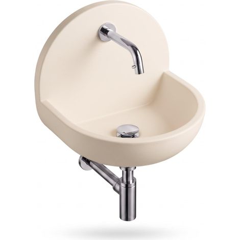 Saniclass Fuente Ensemble lave-mains - 46.5x35x43.2cm - solid surface blanc cassé - robinet de lave-mains - bonde - siphon - inox (1/5)