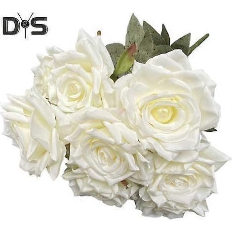1 Bouquet Accessoires de Mariage Rose Artificielle Finition Finesse Magnifique Bouquet de 9 Roses Artificiellesblanc laiteux (1/5)