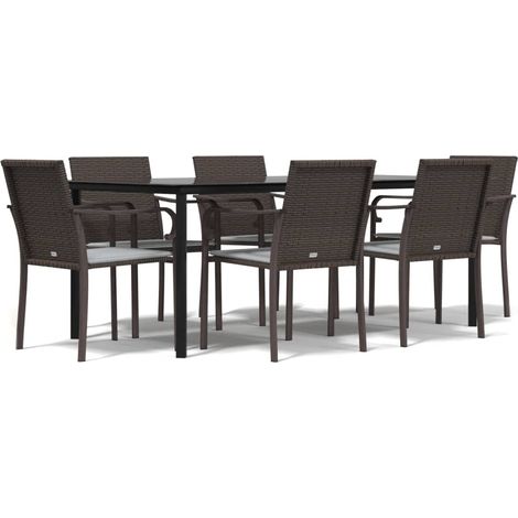 Maison Exclusive - 7-tlg. Garten-Essgruppe mit Kissen Poly Rattan