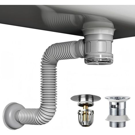 Kit de drainage flexible pour lavabo – Tube extensible – Anti-odeurs et anti-retour – Gain de place – Fini chromé résistant à la corrosion – Installation facile DIY (1/5)