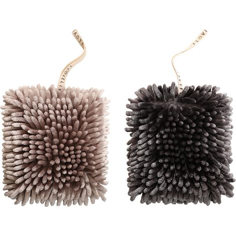 BEBUSINGOTO Paquete de 2 toallas de mano colgantes de chenilla, de microfibra súper absorbente, suaves y de secado rápido, con presillas para colgar en el baño y la cocina. (1/4)